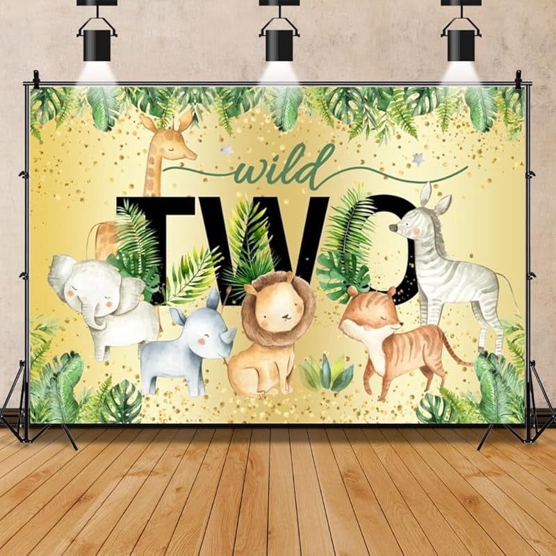 Safari Animals Round Wild 2nd Birthday Backdrop