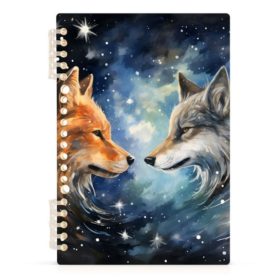 Two Wolf in Starry Sky Spiral Journal Notebook College Ruled Notebook 8.3" x 5.7" A5 Lined Thick Paper Page