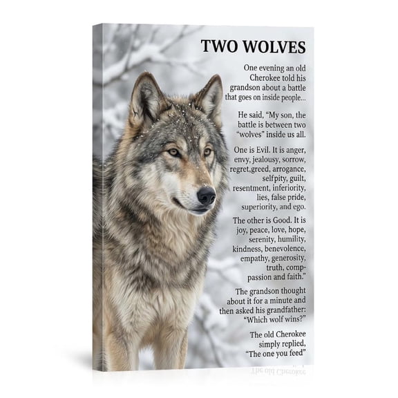 Two Wolves Cherokee Legend Motivational Wolf Home USA Canvas