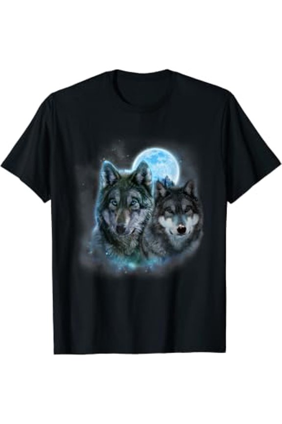 Two Wolves Howling In The Dark At The Moon Halloween Costume T-Shirt