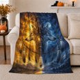 thumbnail image 1 of Two Wolves with Moon Circles and Dreamcatcher Feathers, Mystical Wildlife Motif for Wolf Lovers, Anniversary Gift, Soft Flannel Blanket for Cabin and Bedroom, Rustic Home Decor, 1 of 9
