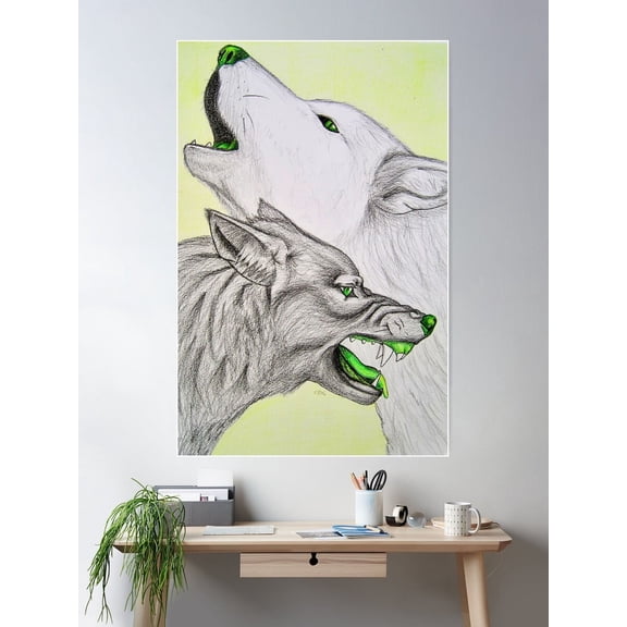 Two Wolves Poster Wall Art, Modern Wall Decor For Living Room Bedroom, 24x36 UNFRAMED