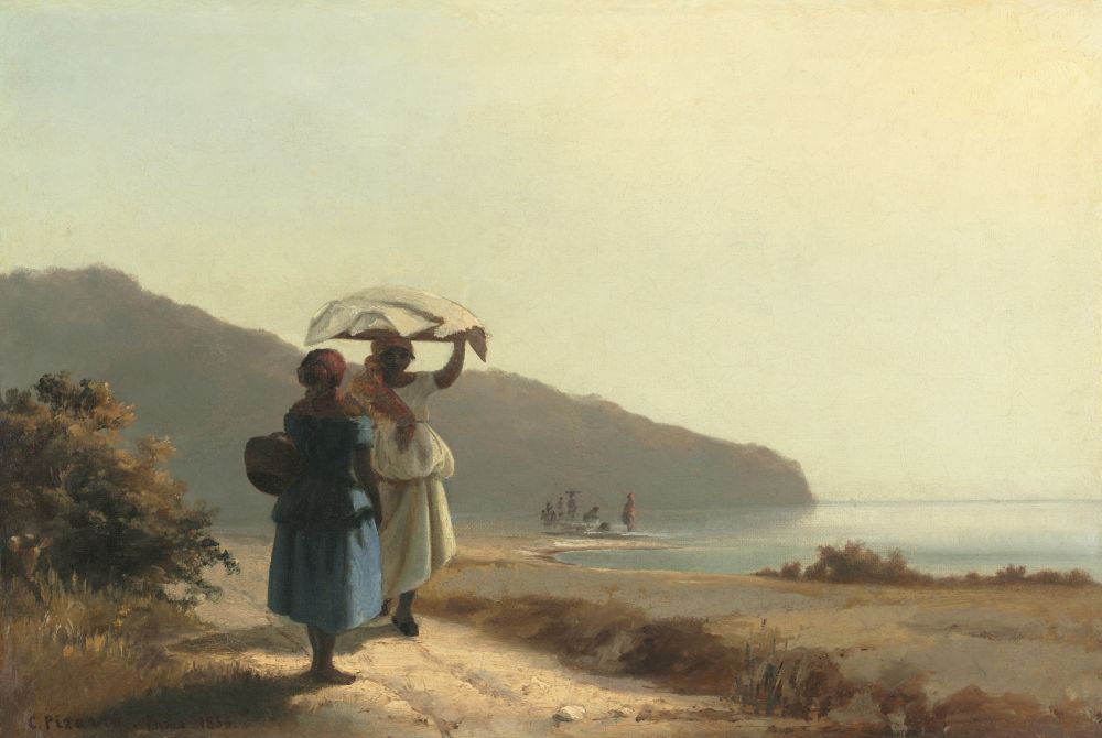 Two Women Chatting By The Sea Canvas Art - (24 x 18)