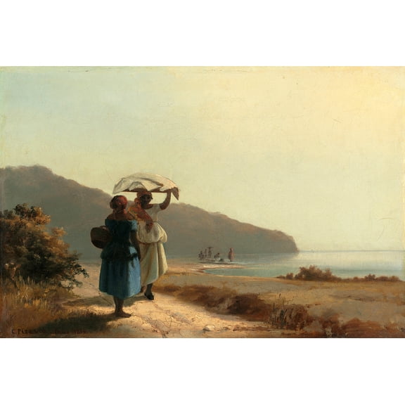 Two Women Chatting by the Sea, St. Thomas by Camille Pissarro - 12" x 18" Art Print Wall Decor