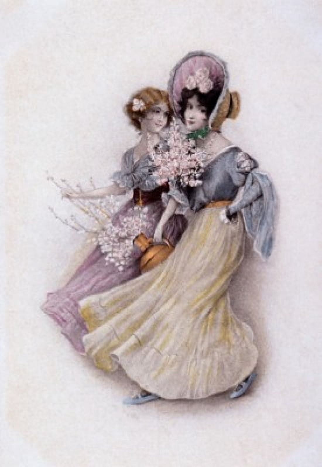 Two Women with Flowers Nostalgia Cards Canvas Art - (18 x 24)