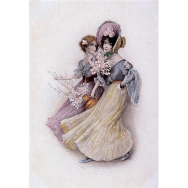 Two Women with Flowers Nostalgia Cards Poster Print - 18 x 24 in ...