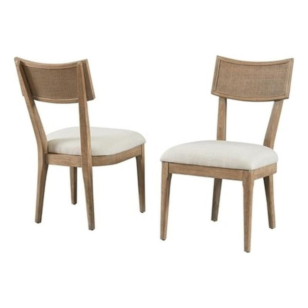 Quincey Brown Wood and Rattan Side Chairs with Linen Seats