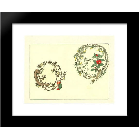 Two Wreaths - Comparison of Flowers 20x24 Framed Art Print by Shibata Zeshin