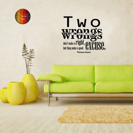 Two Wrongs Don't Make A Right Quote Positive Life Motivation Inspiration Quotes Saying Wall Art Sticker Designs Vinyl Stickers For Home House Walls Rooms Windows Bedroom Decoration Size (35x40 inch)