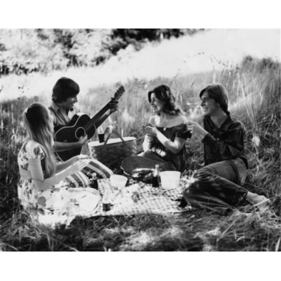 Two Young Couples Sitting in a Park Poster Print - 18 x 24 in.