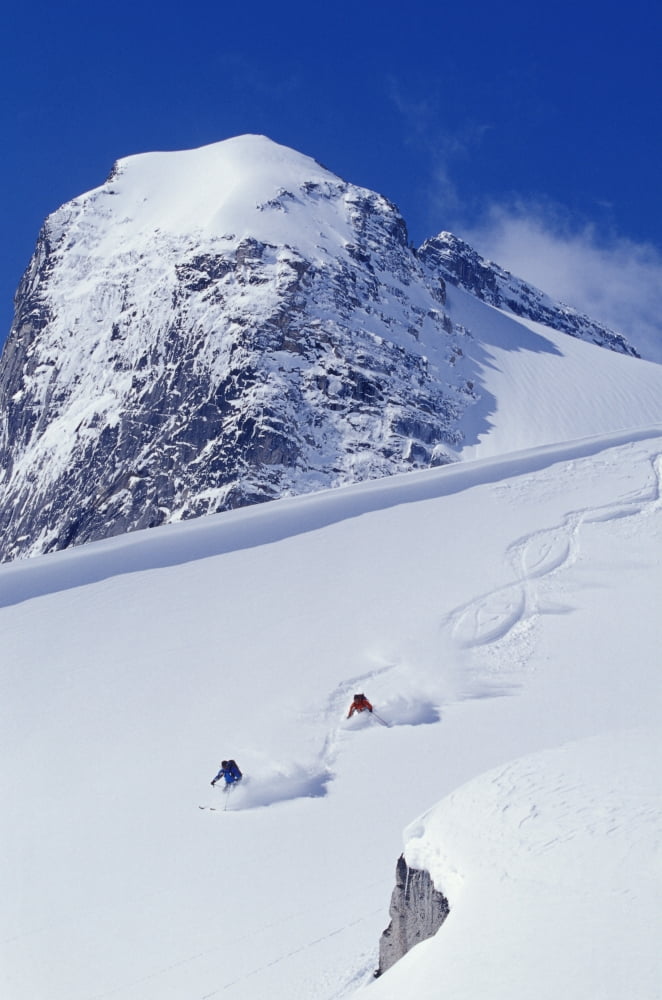 Two Young Men Skiing Untracked Powder In Figure 8s Bugaboo Glacier Provincial Park British Columbia Canada Canvas Art - Henry Georgi Photography Inc Design Pics (22 x 34)