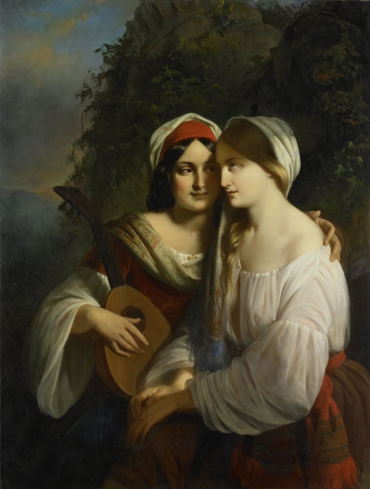 Two Young Women In Italian Costume Canvas Art - (24 x 36)