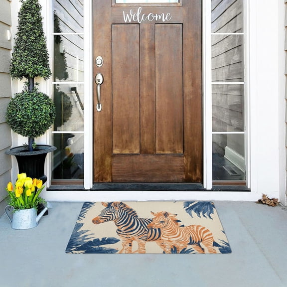 Two Zebras in Jungles Retro Doormats Welcome Mats Gate Pads Entryway Outdoor 32" x 20"