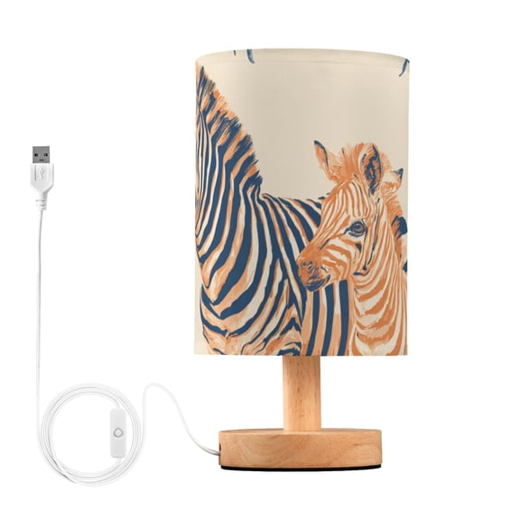 Two Zebras in Jungles Retro Table Lamp with USB Port LED Warm Light Lamp Night Light Home Decor
