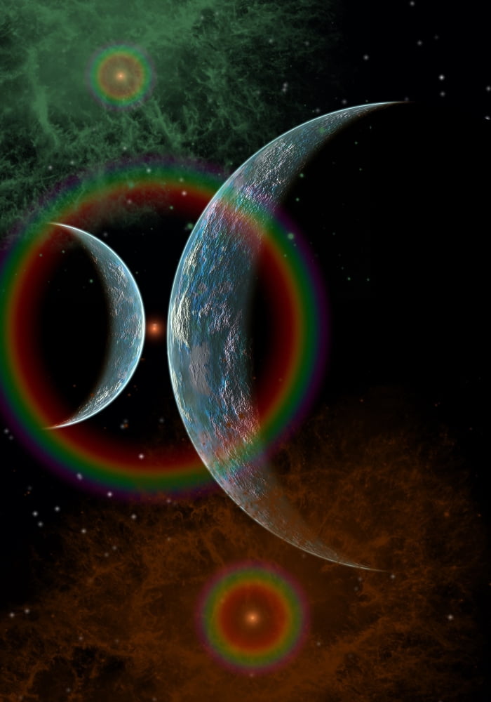 Two alien planets in a distant part of the Milky Way galaxy Canvas Art - Mark StevensonStocktrek Images (12 x 17)