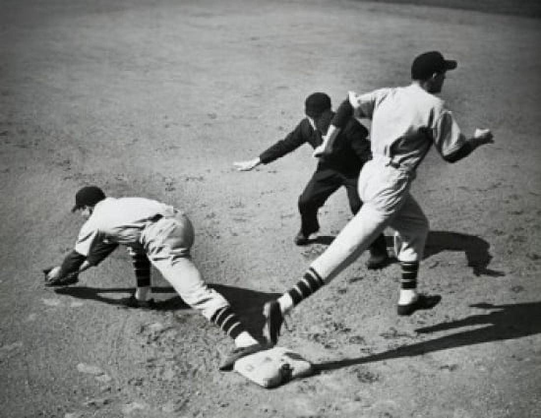 Two baseball players and baseball umpire in baseball field Canvas Art -  (24 x 36)