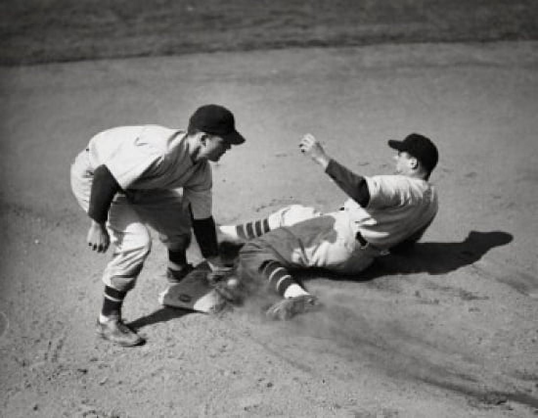Two baseball players playing in baseball field Canvas Art - (18 x 24)