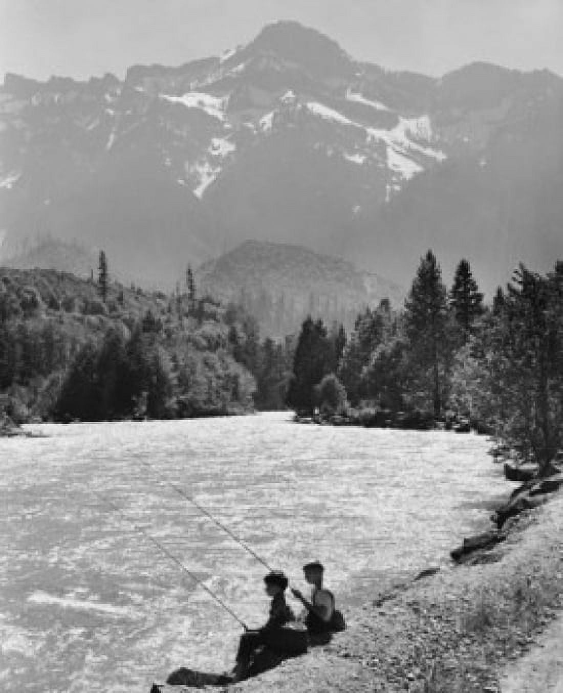 Two boys fishing at a riverside Canvas Art - (24 x 36)