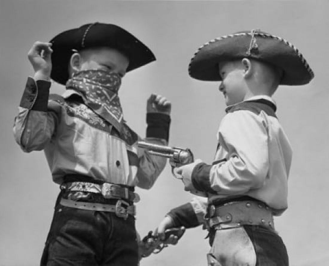 Two boys in cowboy costumes Canvas Art - (18 x 24)