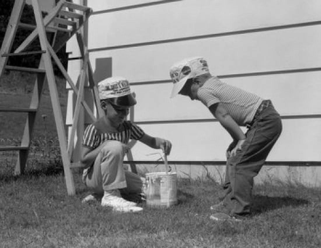 Two boys mixing paint Canvas Art - (24 x 36)