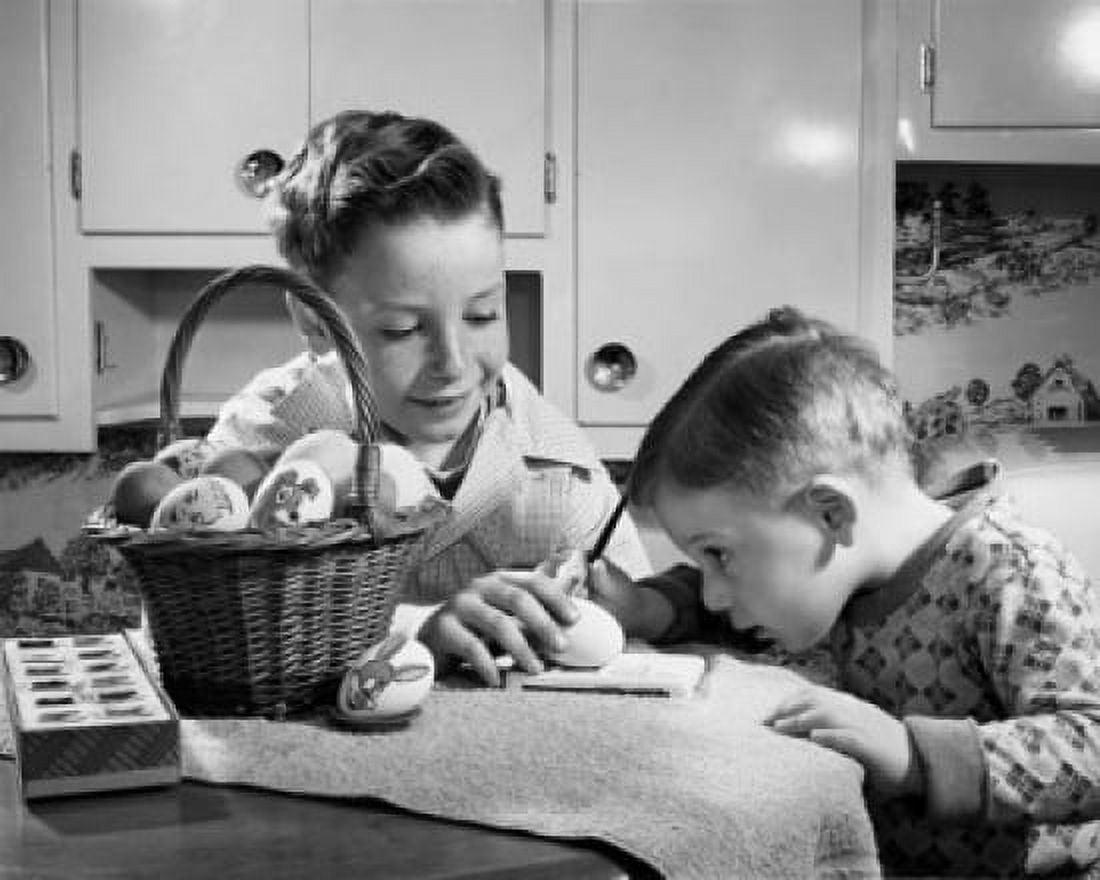 Two boys painting Easter eggs Canvas Art - (18 x 24)