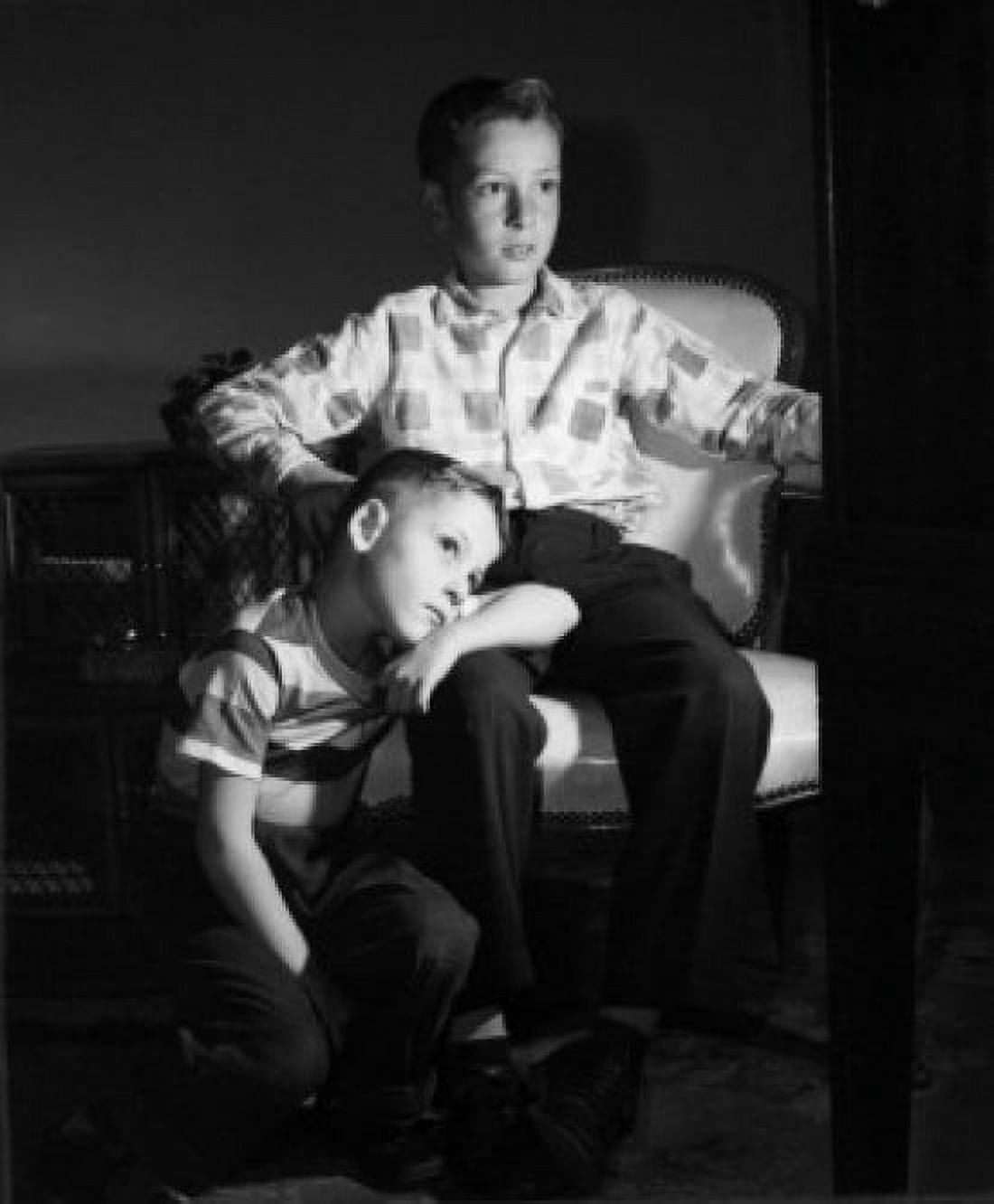 Two boys watching TV Canvas Art - (24 x 36)