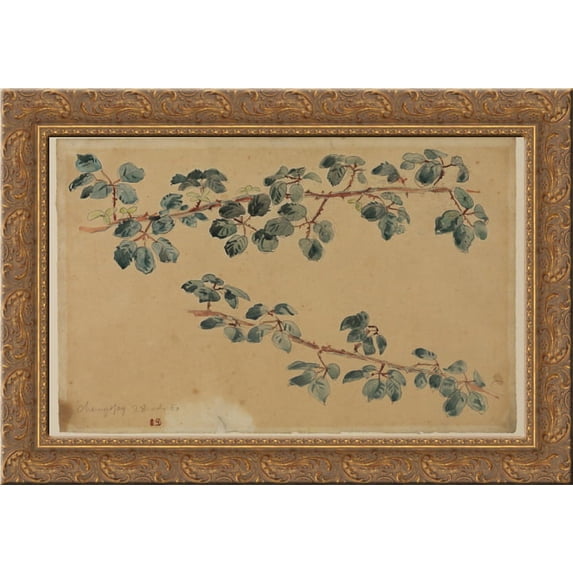 Two branches with leaves 24x18 Gold Ornate Wood Framed Canvas Art by Eugene Delacroix