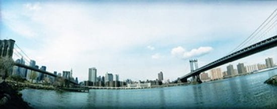 Two bridges across a river Brooklyn bridge Manhattan Bridge East River Brooklyn New York City New York State USA Canvas Art - Panoramic Images (30 x 12)