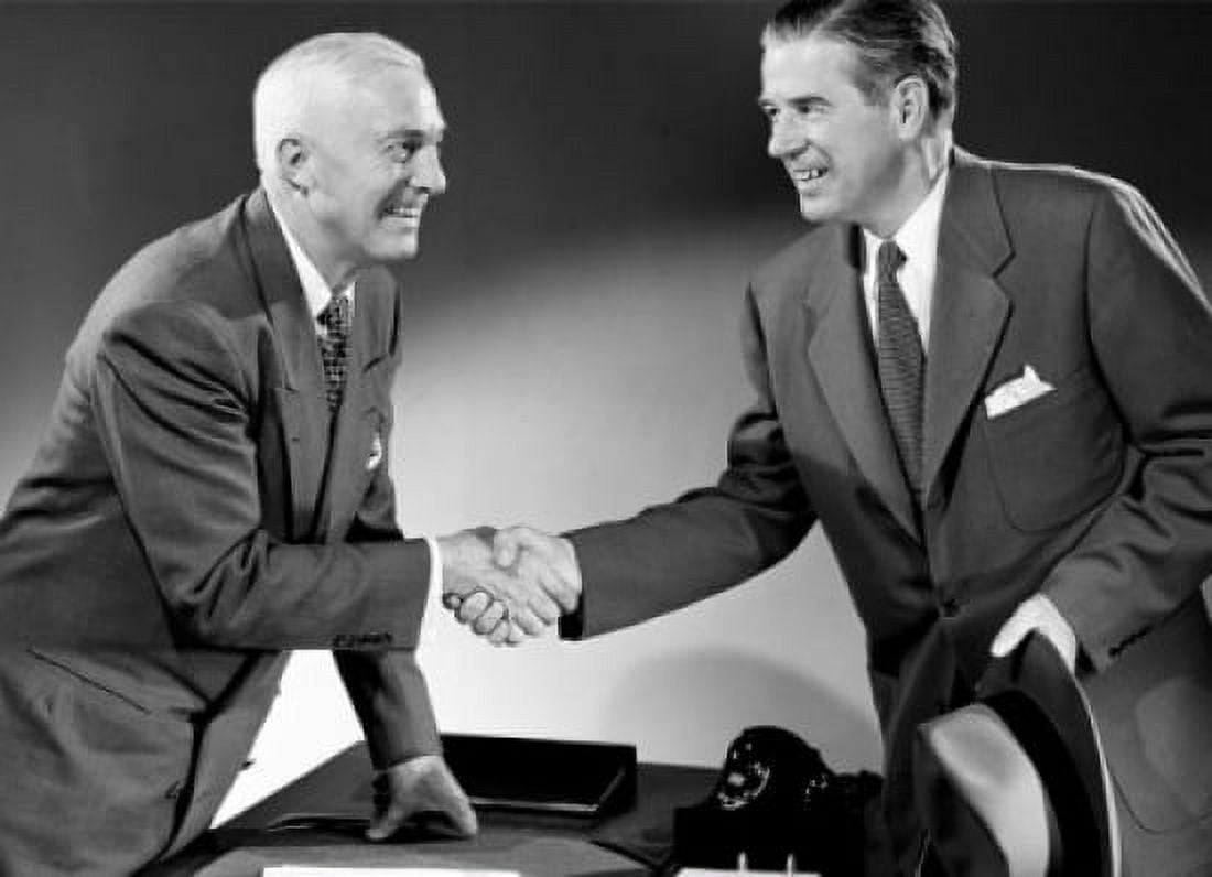 Two business men shaking hands in office Canvas Art - (18 x 24)