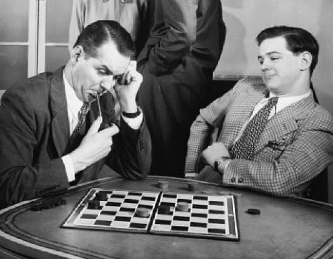 Two businessmen playing checkers in an office Canvas Art - (18 x 24)