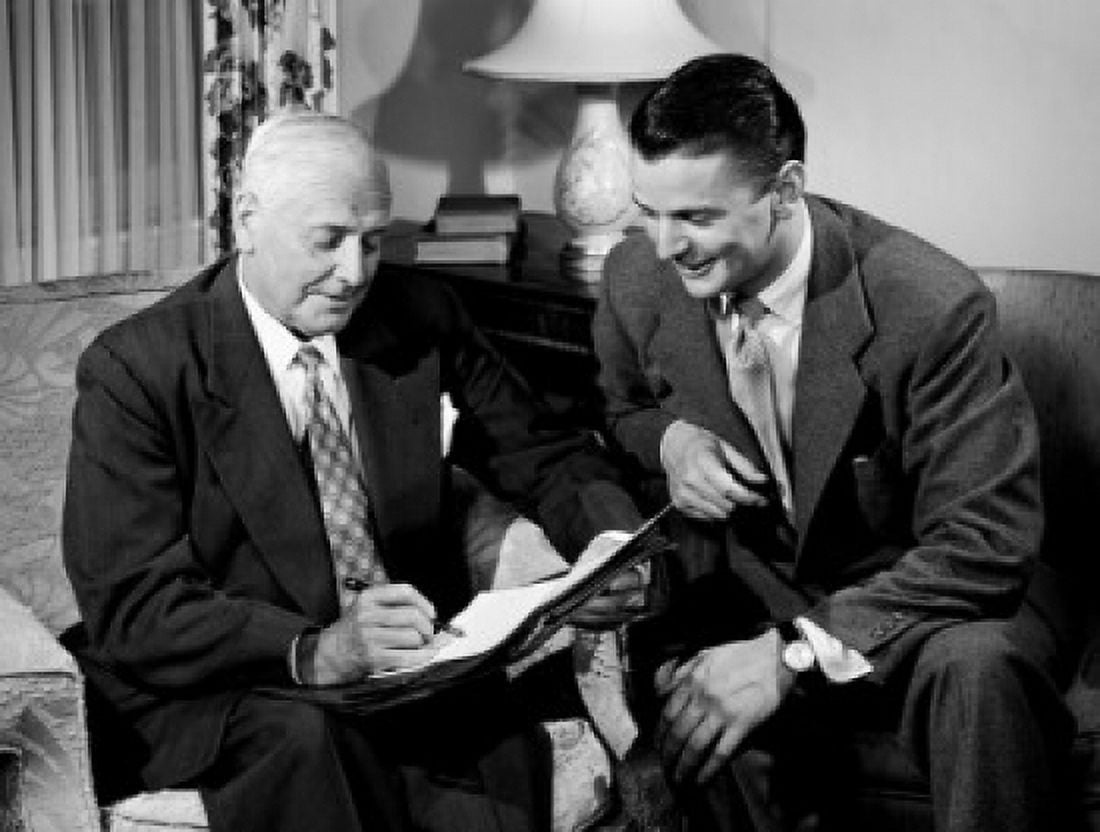 Two businessmen signing documents Canvas Art - (18 x 24)