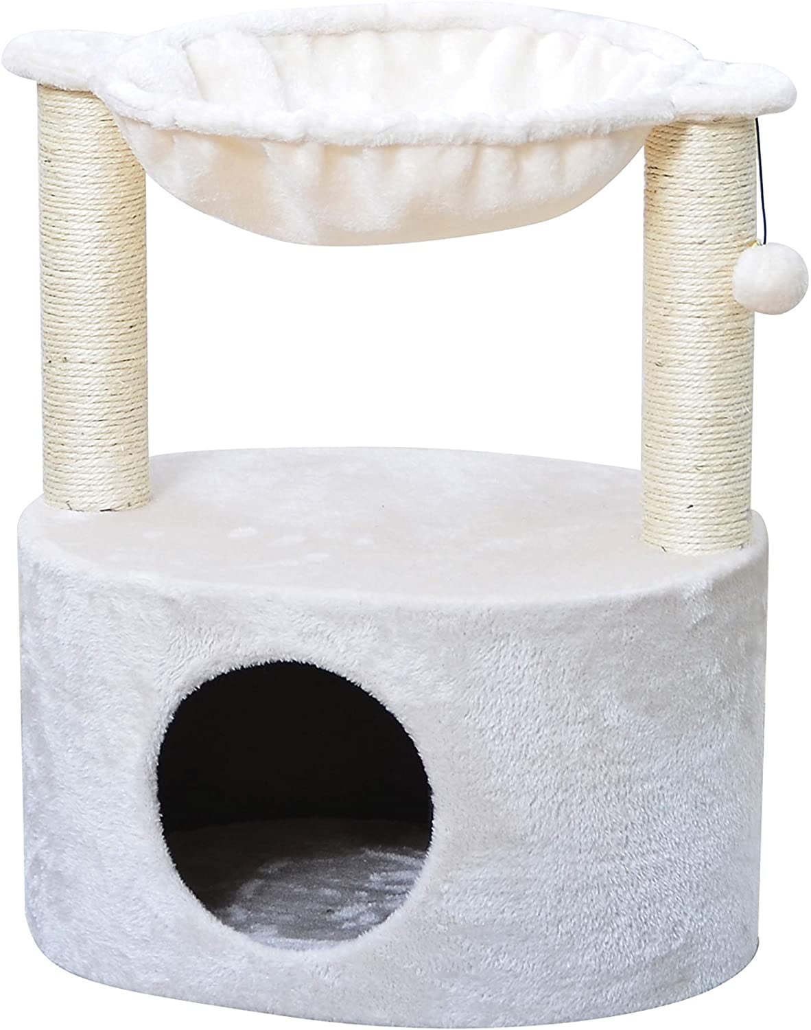 Cream Plush Cat Tree with Condo and Sisal Hammock