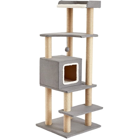 Two by Two Cat Tower with Cozy Condo Jute & Solid Base Cat Scratching Post, Gray