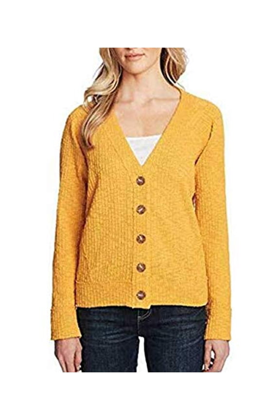 Two by Vince Camuto Women's Long Sleeve Button Up Cardigan (Mustard(Yellow), X-Large)