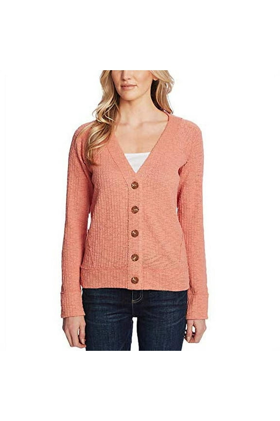 Two by Vince Camuto Women's Long Sleeve Button Up Cardigan (Peach(Pink), Large)