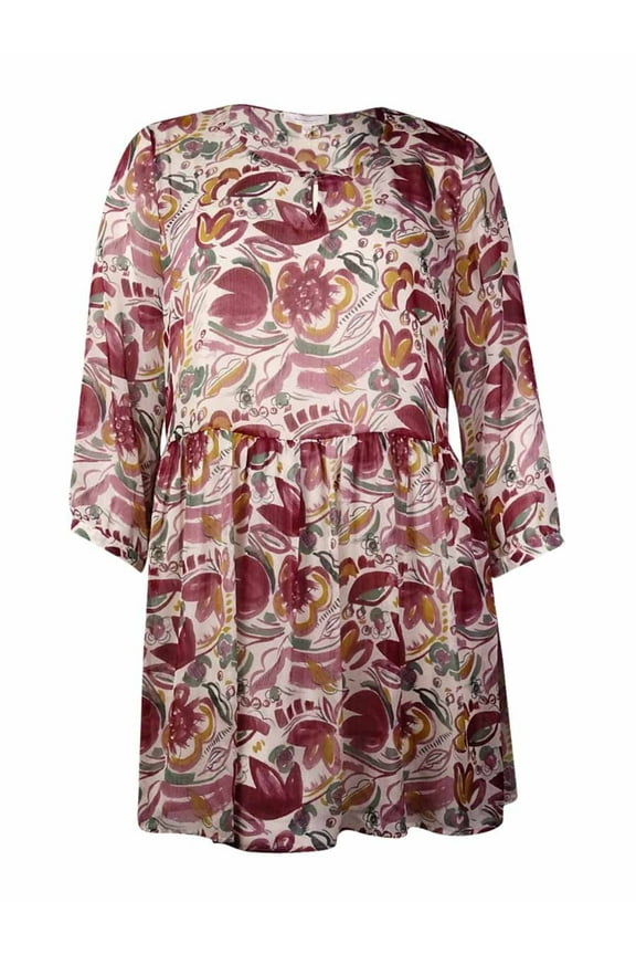 Two by Vince Camuto Women's Long Sleeve Lyrical Floral Babydoll Dress, Mauve Dust, Small