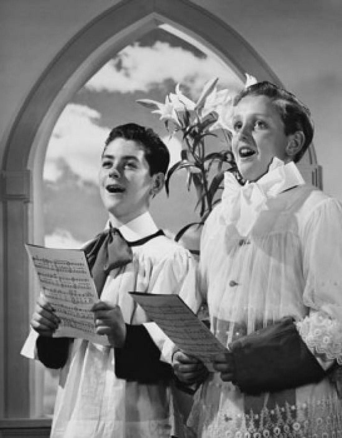 Two choir boys singing in a church Canvas Art - (24 x 36)