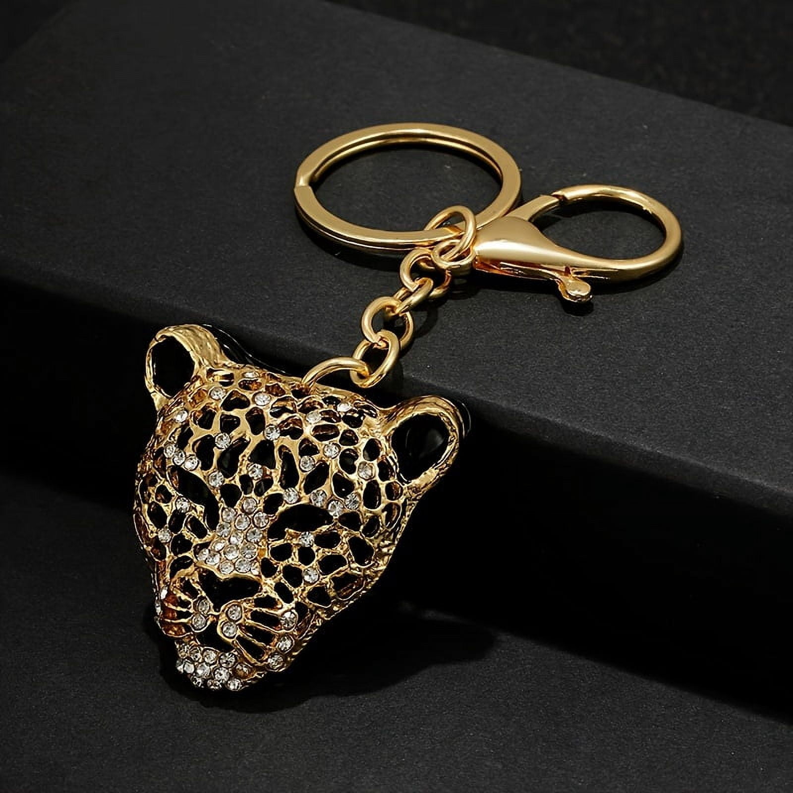 Two -color leopard head key ring, with rhinestone -durable zinc alloy, fashionable hollow design, perfect suitable for couple accessories, fashion keychain | rhinestone embellishment | durable,Gold