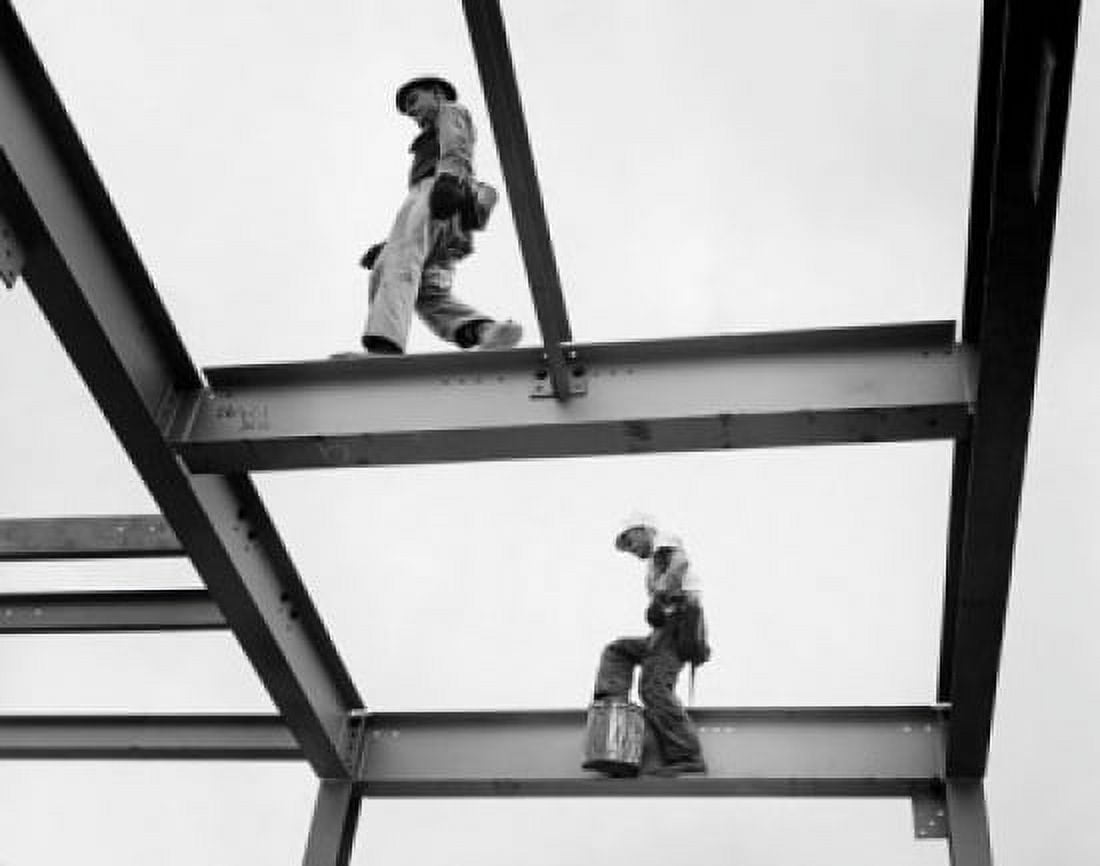 Two construction workers walking on the frame of a grain elevator New Orleans Louisiana USA Canvas Art - (18 x 24)