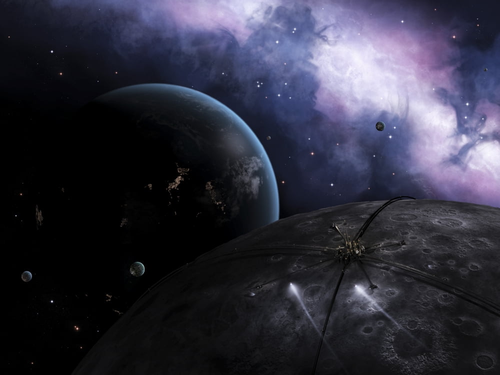 Two courier shuttles pass near Eione on their way to Nereus Canvas Art - Brian ChristensenStocktrek Images (17 x 13)