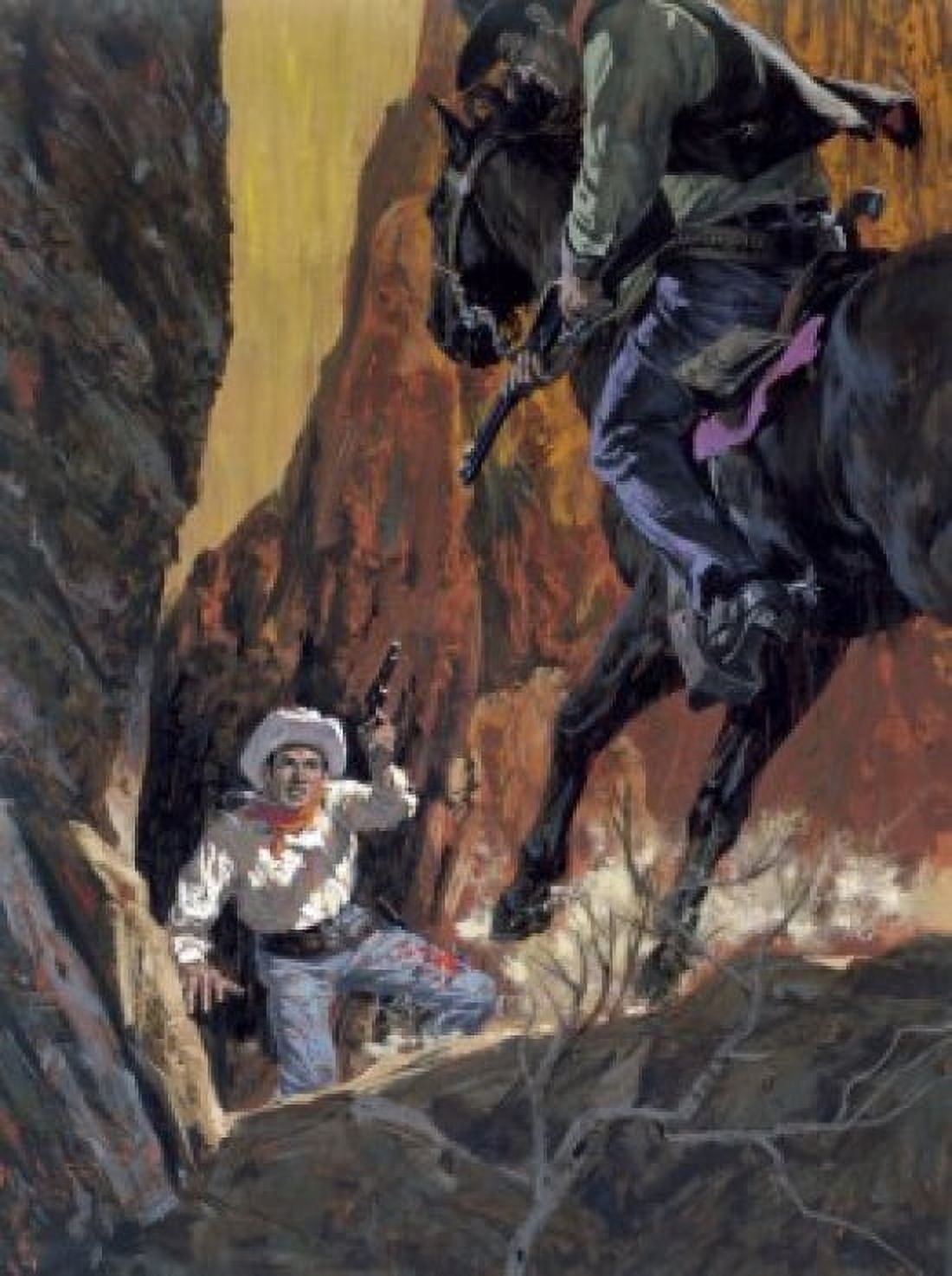 Two cowboys having duel in mountains Canvas Art - (18 x 24)