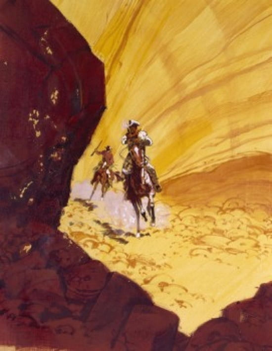 Two cowboys in horseback chase through canyon Canvas Art - (18 x 24)