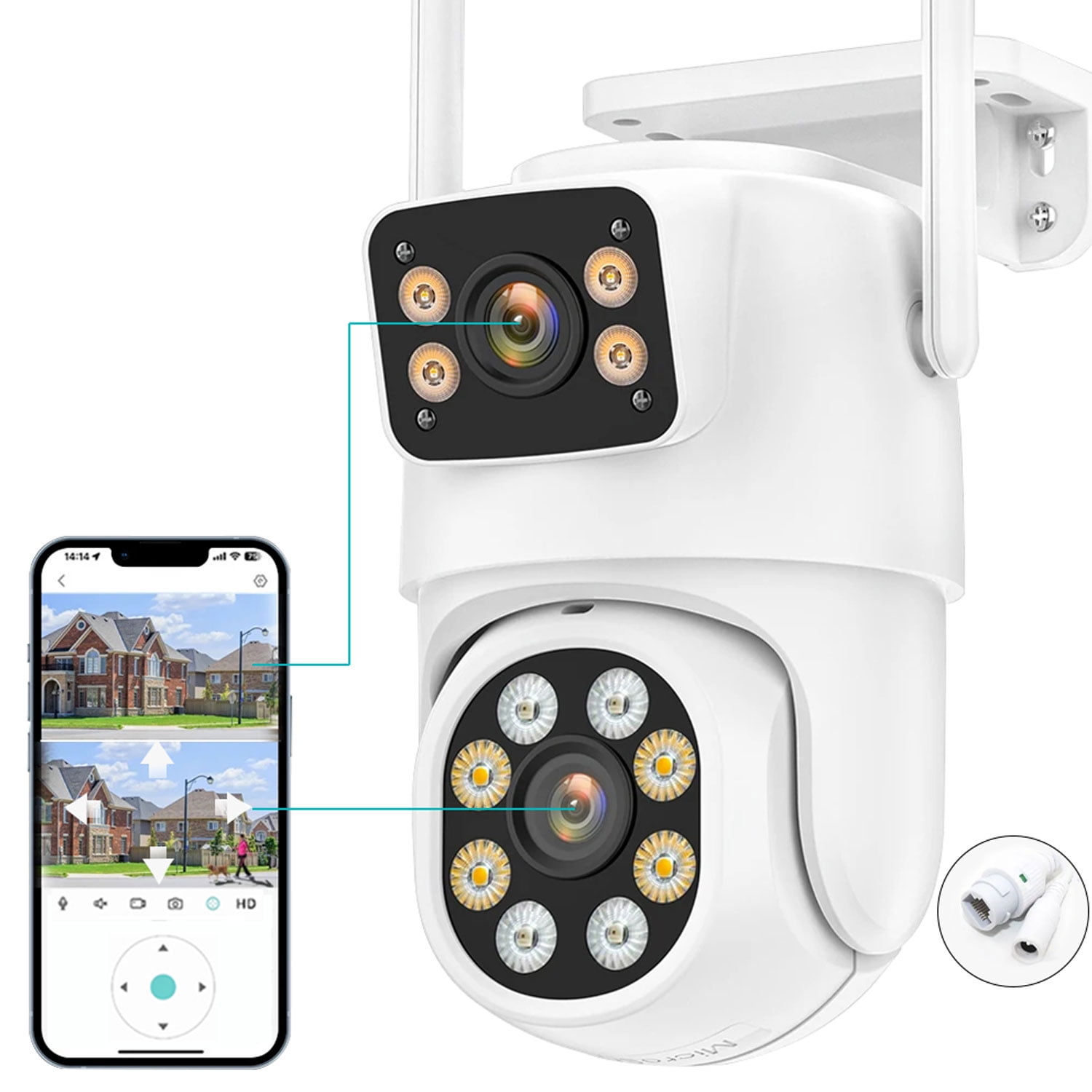 Two direction Security Camera Wireless Wifi, Indoor/Outdoor 360° large