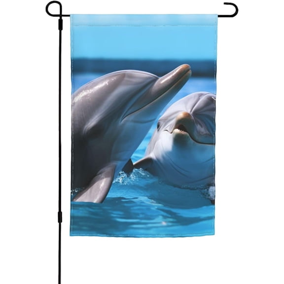Two dolphins in the water Garden Flag 12x18 in Indoor Outdoor Double Sided Flag Vivid Color and Fade proof - Small Yard Flags for Outside Holiday Banner Wall Art Hanging Poster
