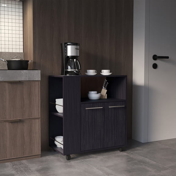 Two - door 4 - shelf kitchen base cabinet cart with side shelves / Provide extra counter space for microwaves and small appliances