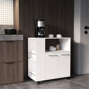 Two-door Kitchen Storage - Stylish White, Modern Compact Stationary Island With Side Shelves White For