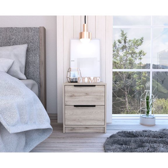 Two - drawer Convenience / Bedroom Nightstand Role / Gray Modern Design