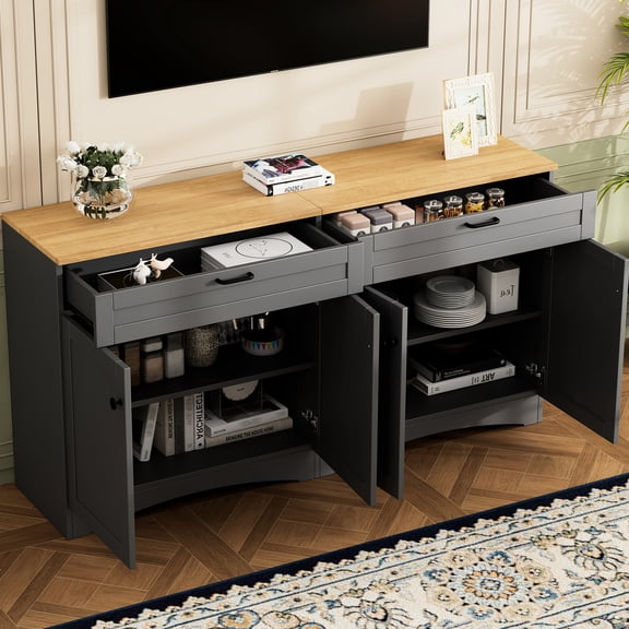 Two drawers, adjustable shelves, rustic look | A great choice for storing media and essentials in various rooms