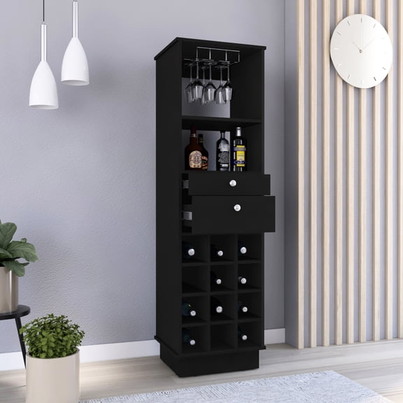 Two drawers and six cubbies | Ideal for wine storage at home | Get a practical and stylish bar cabinet