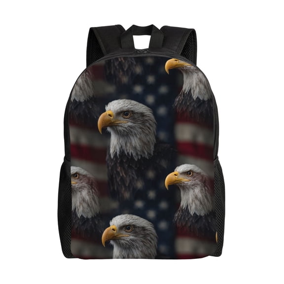 Two eagles in front of an American flag Backpack with 15 Inch Laptop Compartment,Water-Resistant Daypack, Large Capacity Backpack with Adjustable Breathable Shoulder Straps for Daily Use Travel Gym